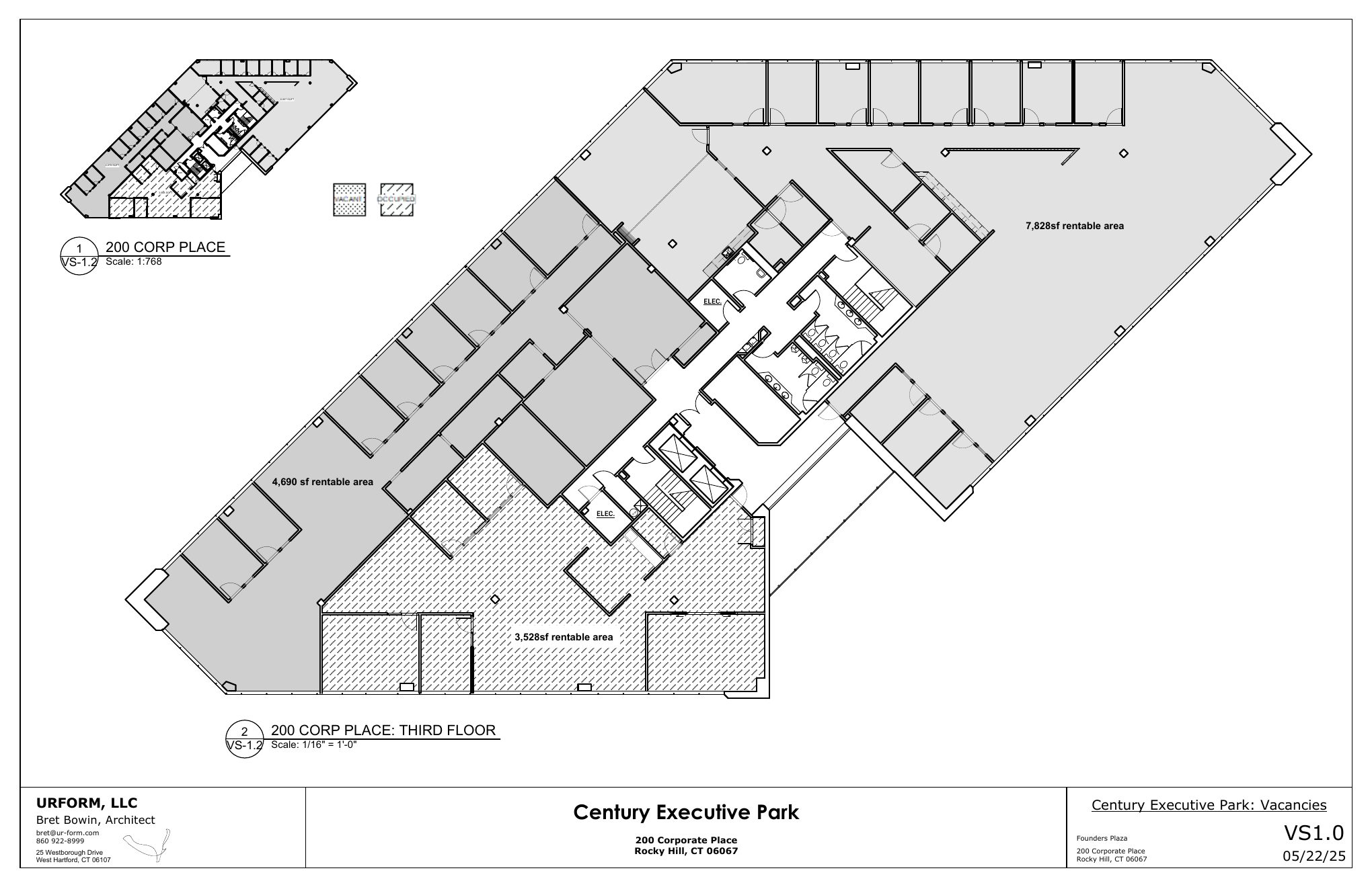 Floor plan preview, 200 Corporate Place 3rd floor, marking occupied and vacant areas